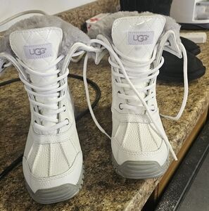 UGG White and Gray Lace-Up Boots